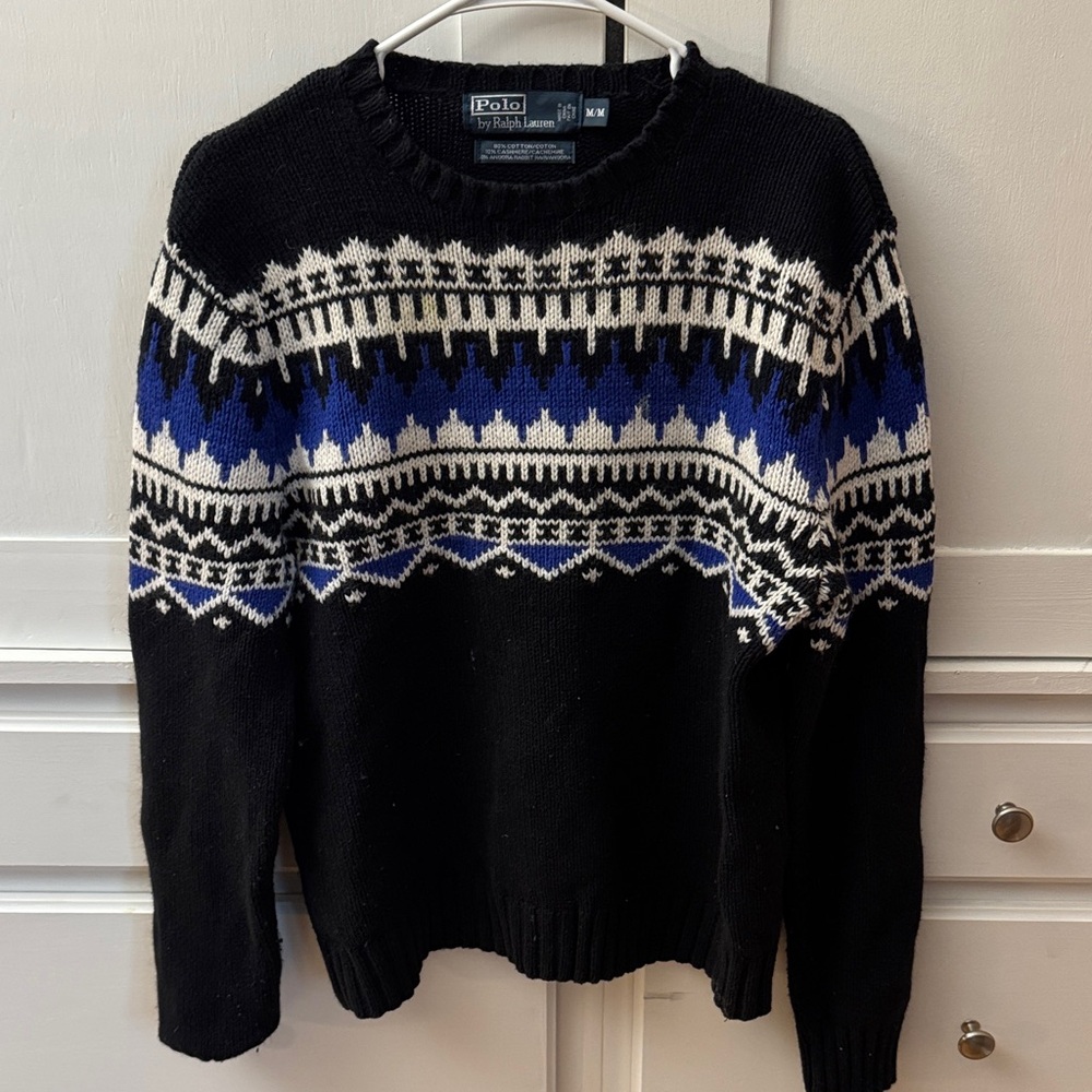 Polo by Ralph Lauren Men's Black and Blue Patterned Sweater